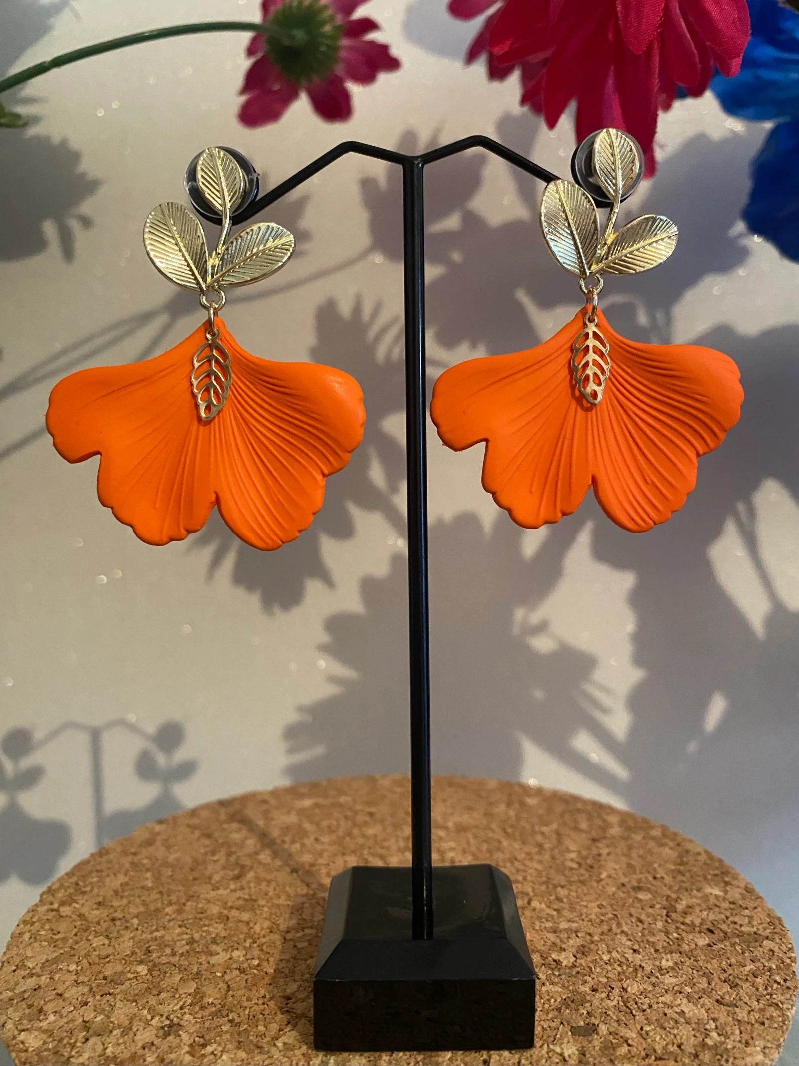 Boucles d’oreilles feuille de gingko orange